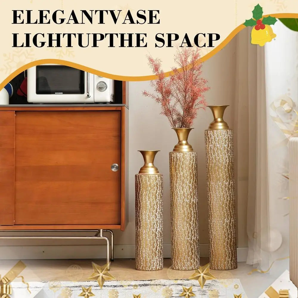Vases Decorative Tall Set of 3 Extra Large Tall Metal Floor Vases Home Decor for Fake Flowers Center Vases for Centerpieces 34,