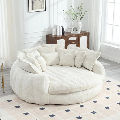 81.1" Cloud Couch Sleeper Sofa, Oversized Round Chaise Lounge Chair with 14 Pillows, Modern Chenille Boneless Couch, Memory Foam