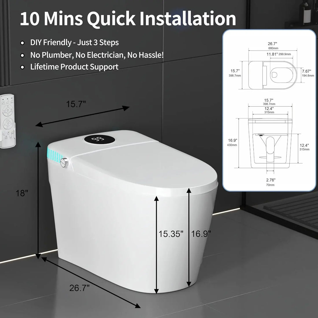 Smart Toilet with Built-In Bidet, Heated Seat &amp; Child Mode, Multiple Flushing Modes, Self-Cleaning Nozzle &amp;, Customized