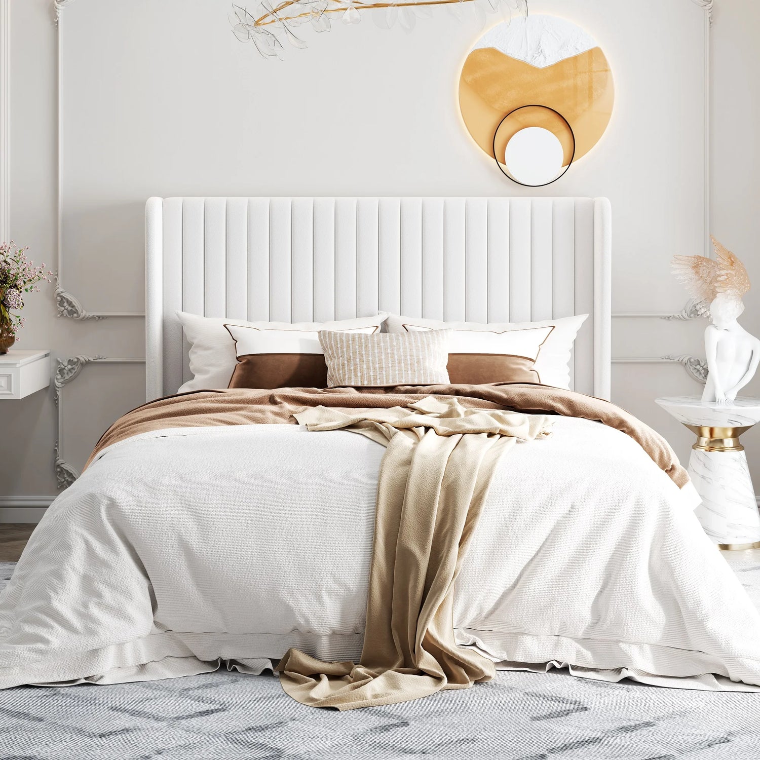HOOMIC Velvet Upholstered Bed Frame With Wingback Headboard And Slats