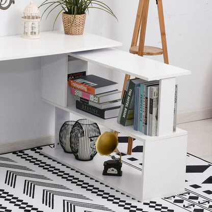 HOMCOM L Shaped Rotating Computer Desk with Storage Shelves