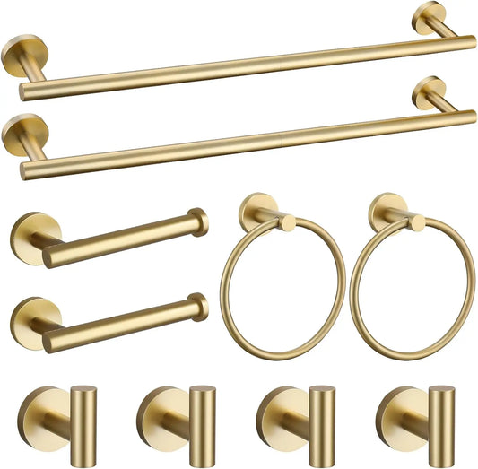 10-Piece Brushed Gold Bathroom Hardware Set, SUS304 Stainless Steel Towel Rack and Toilet Paper Holder, Wall Mounted