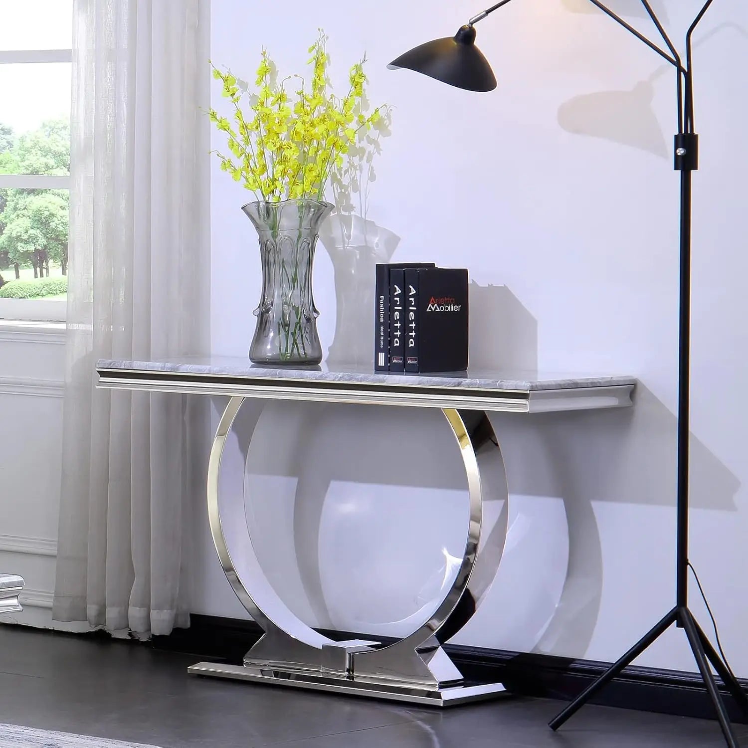Modern Console Table for Entryway, Mirrored Sofa Table with U-Base, Silver Narrow Console Table, Rectangular, Customized