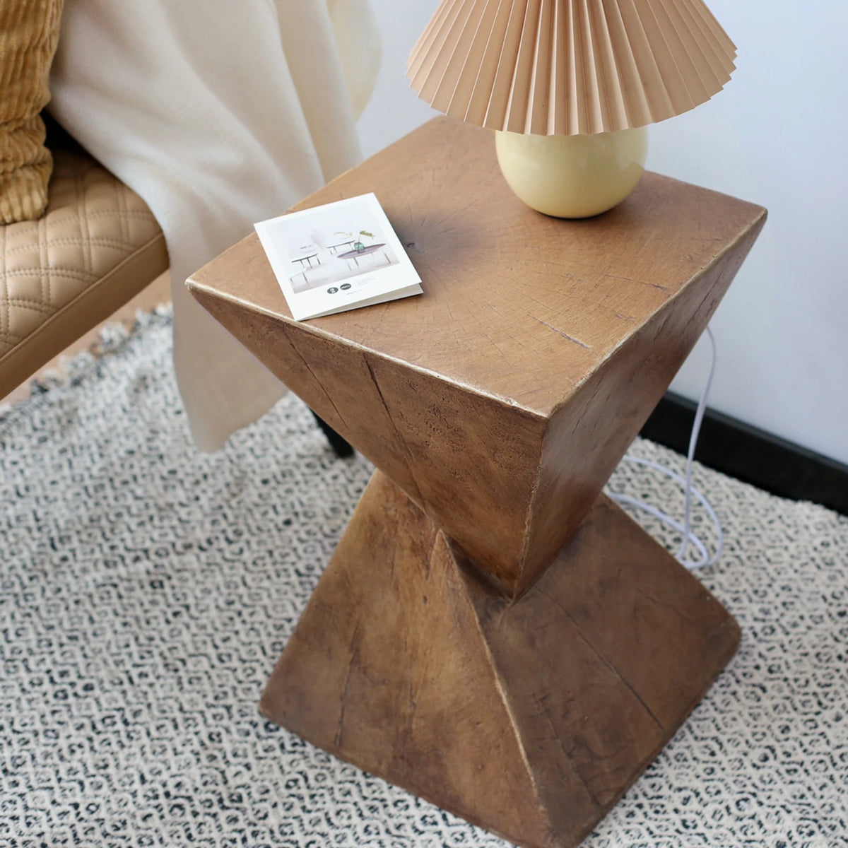Modern Geometric Lightweight Concrete Accent Side Table for Home