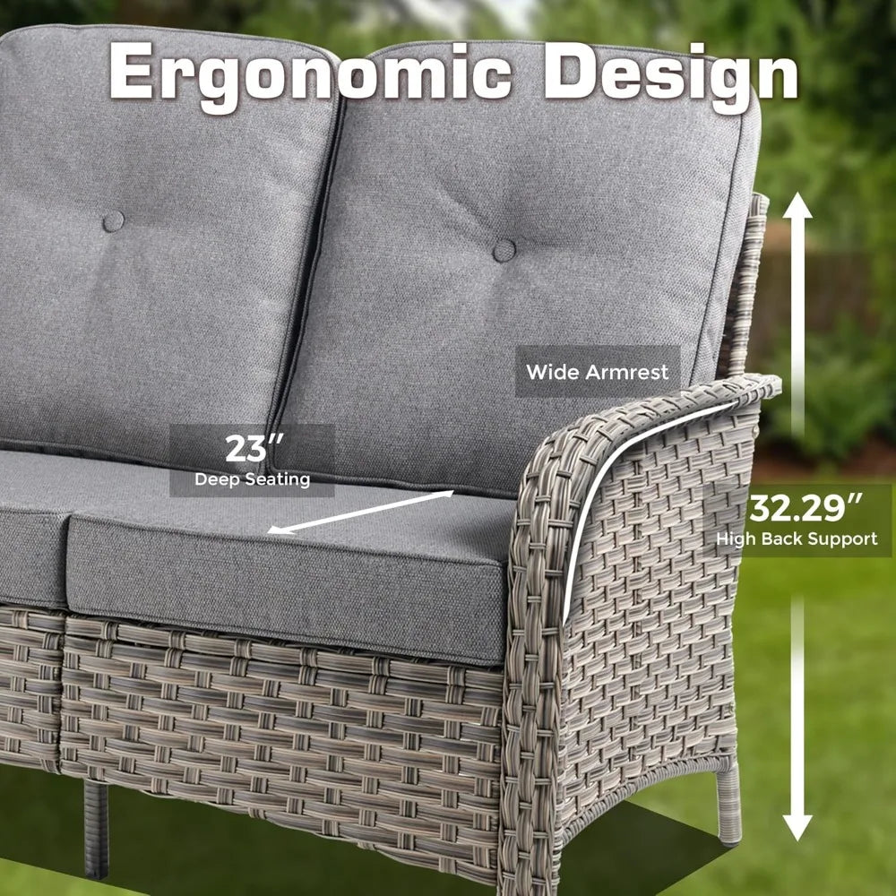 4-Piece Outdoor Patio Furniture Set,All Weather Wicker Rattan Patio Seating Sofa and Chair Set with Glowing Coffee Table,Outdoor