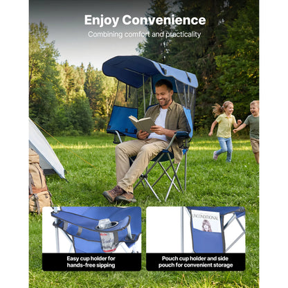 SucceBuy Camping Chair With Canopy Shade And Cup Holders