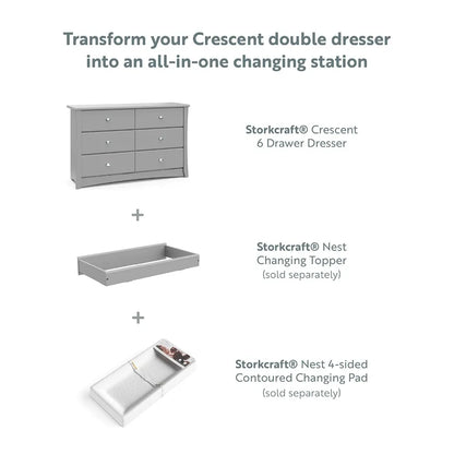 "crescent 6-drawer double dresser in pebble gray - elegant storage for bedroom"