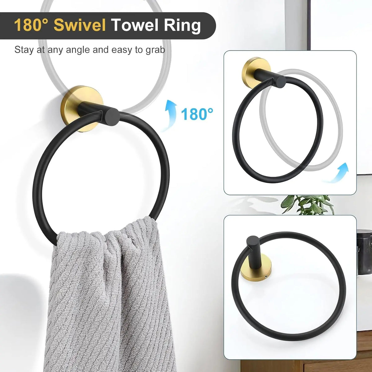 Black Gold Bathroom Hardware Set Accessories Wall Mounted Stainless Steel Towel Bar Towel Ring Toilet Paper Holder Hook Bathroom