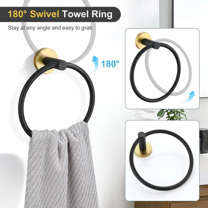 Black Gold Bathroom Hardware Set Accessories Wall Mounted Stainless Steel Towel Bar Towel Ring Toilet Paper Holder Hook Bathroom
