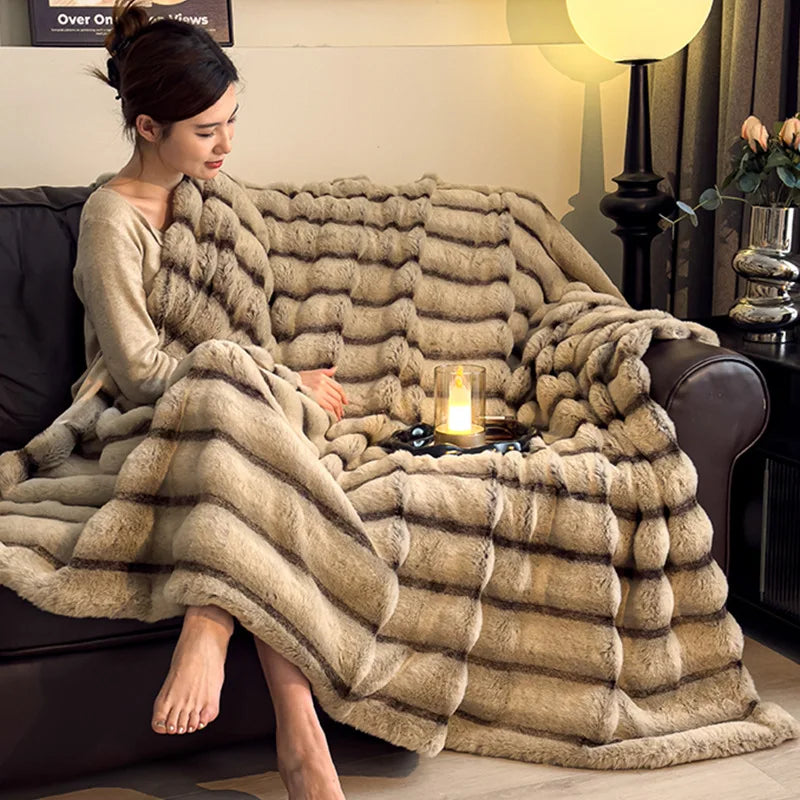 2025 new thickened gradual change leopard print toka rabbit plush bubble quilt cover blanket multi-functional blanket