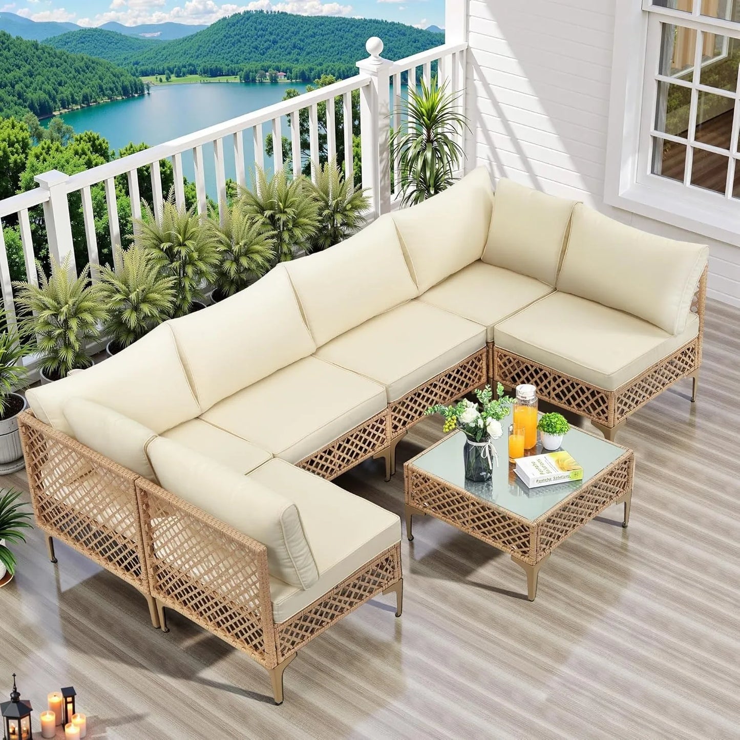 SEOGWISAM Outdoor Wicker Patio Furniture Set Rattan Sectional Sofa