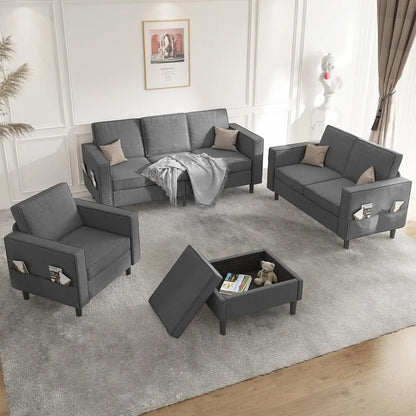 Sectional L Shaped Sofa Couches Set Living Room Furniture Sets,78" Width 3-Seater Small Couch （3+2+1+Ottoman Sofa Set）