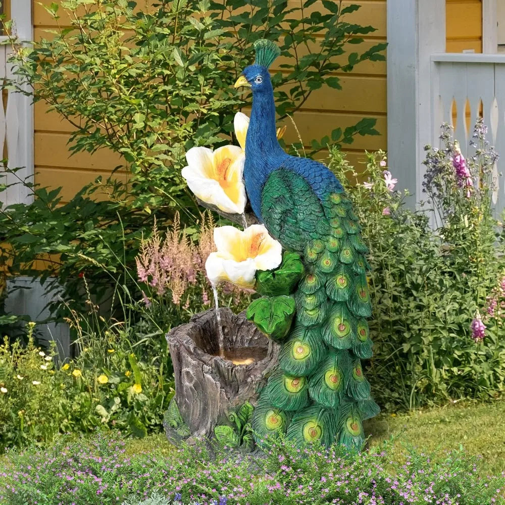Resin Peacock Waterfall Fountain 3 Tiered Outdoor Floor Stacked Water Fountain Sculpture for Lawn Decorative Garden