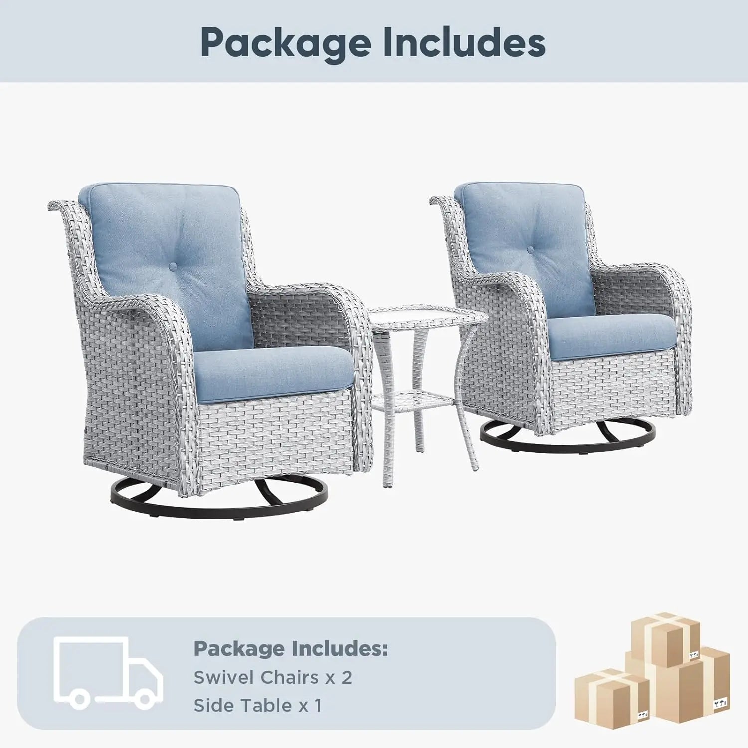 Patio Wicker Chairs Swivel Rocker,Outdoor Patio Furniture Set with Rattan Side Table