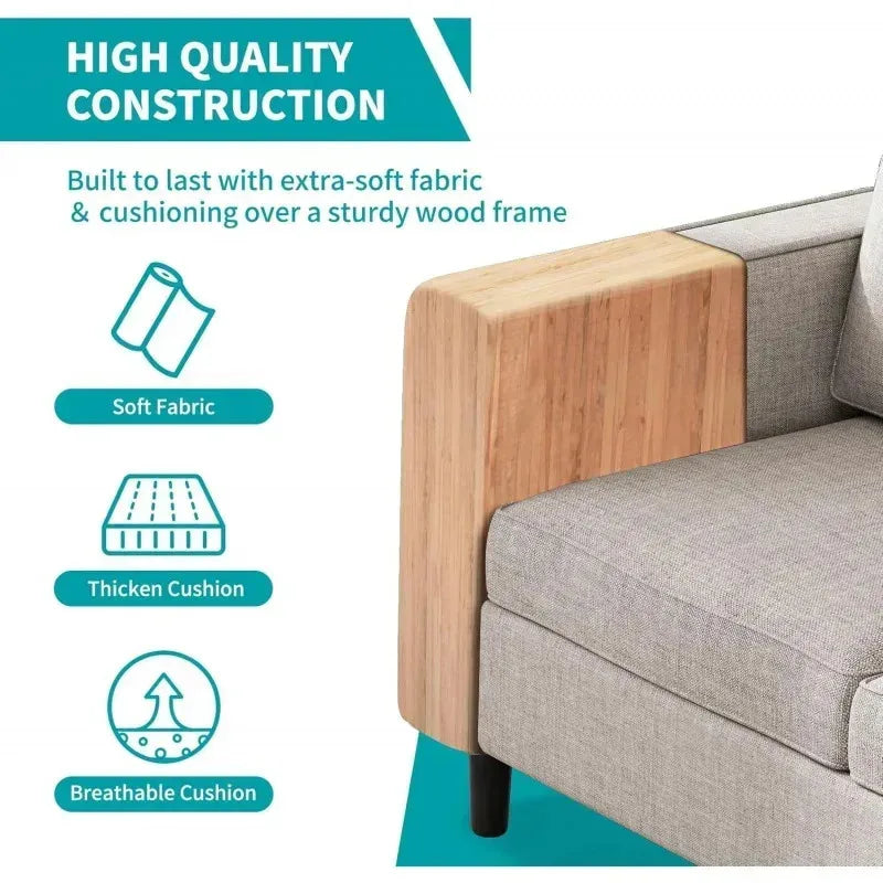 RPD4-Bus 78"W 3 piece living room couch set.3 seater sofa storage ottoman and loveseat furniture sets. modern L shaped section