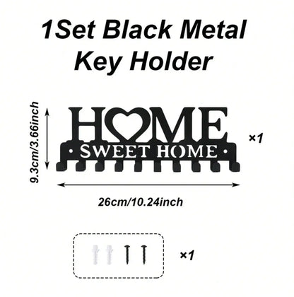 1pc Black Metal Keys Holder Wall Mount Key Holder Sweet Home Design Style Key Rack for Key Hanger with 10 Hooks
