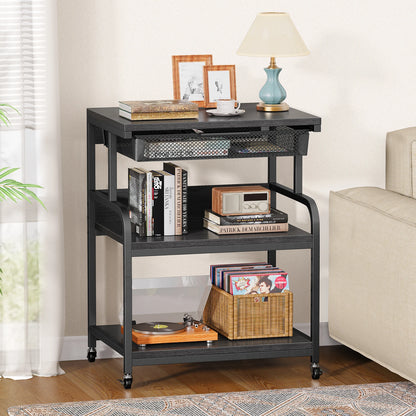 Large Printer Stand w/ Drawer, 5-Adjustable Heights 3 Tier Table w/ Wheels,Printer Cart for Printer Scanner Fax Home Office Use
