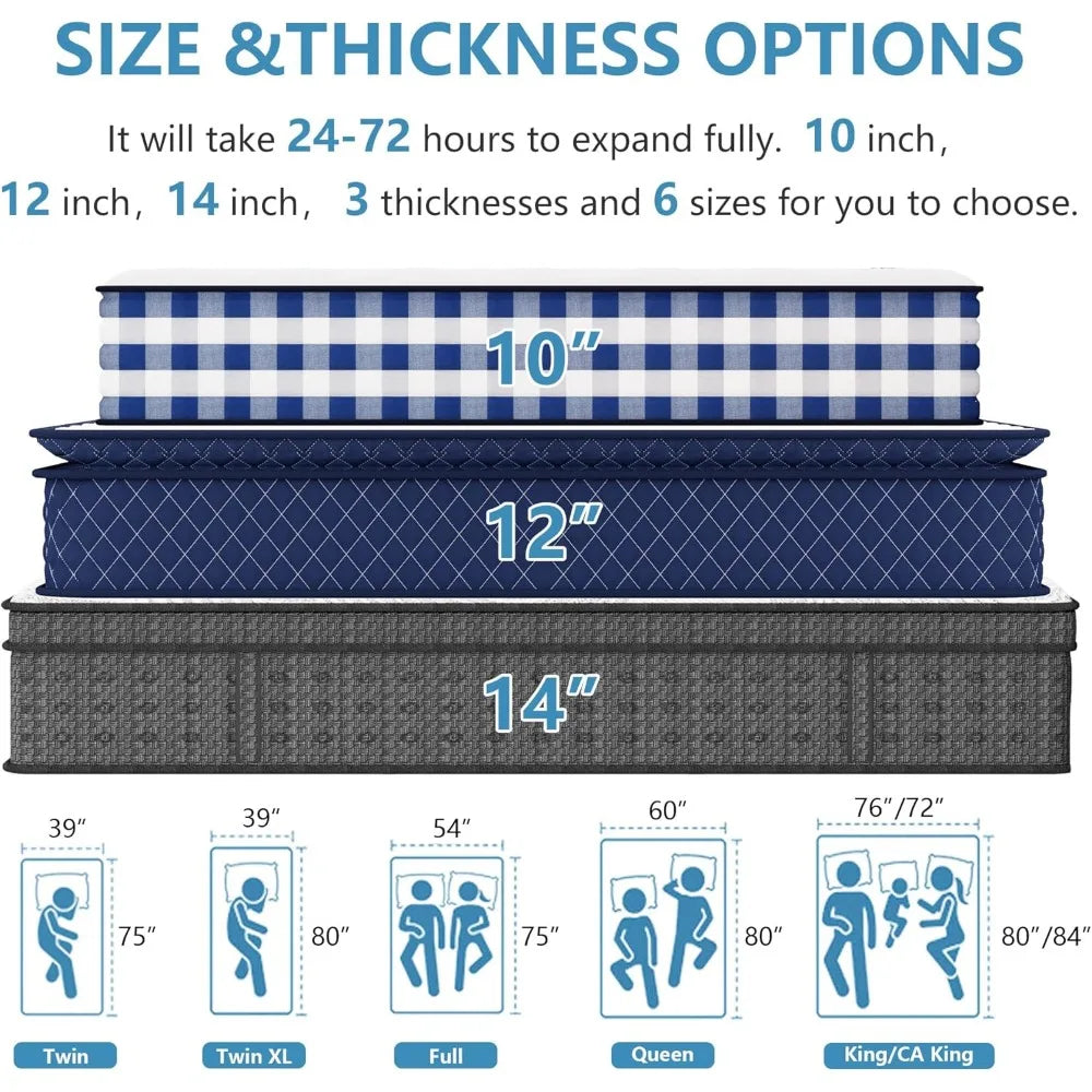 California King Mattress 12 Inch, Medium Firm Hybrid Mattress with Cooling Gel Memory Foam, Independent Spring for Motion Isolat