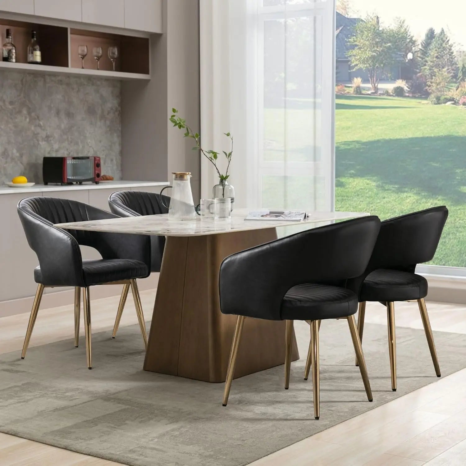 Faux Leather Dining Chairs Gold Legs, Modern Cream PU Leather Dining Room Chairs with Arms Set of 4 Upholstered, Customized