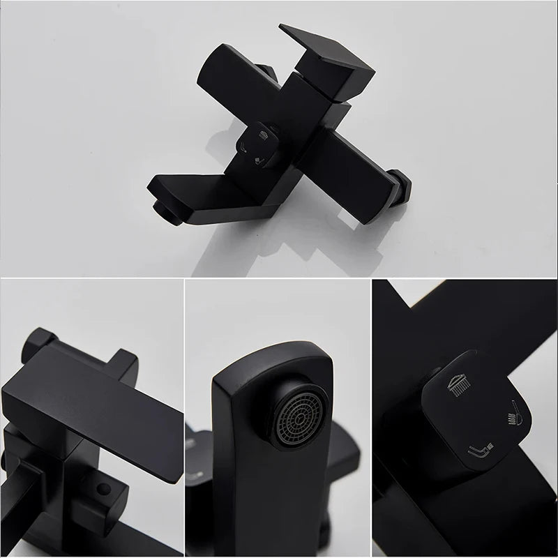 Bathroom Shower Faucet Wall Mounted 8" Shower Set Square Rainfall Hot Cold Water Bath Spout