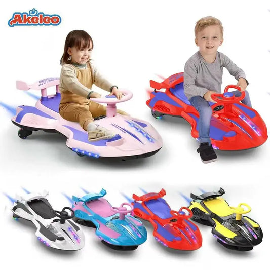 【Akeleo】12V Electric Wiggle Car with Pedal, 2 in 1 Wiggle Car Ride On Toys for Kids Ages 3 and Up, Anti-Rollover Flashing Wheels