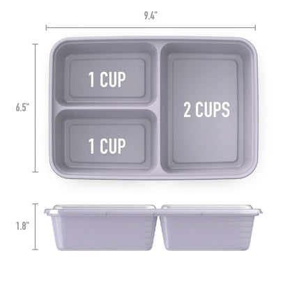 20-Piece Meal Prep Kit 3-Compartment Storage Containers with Lids Stackable Microwave Safe Reusable BPA-Free Healthy Portion