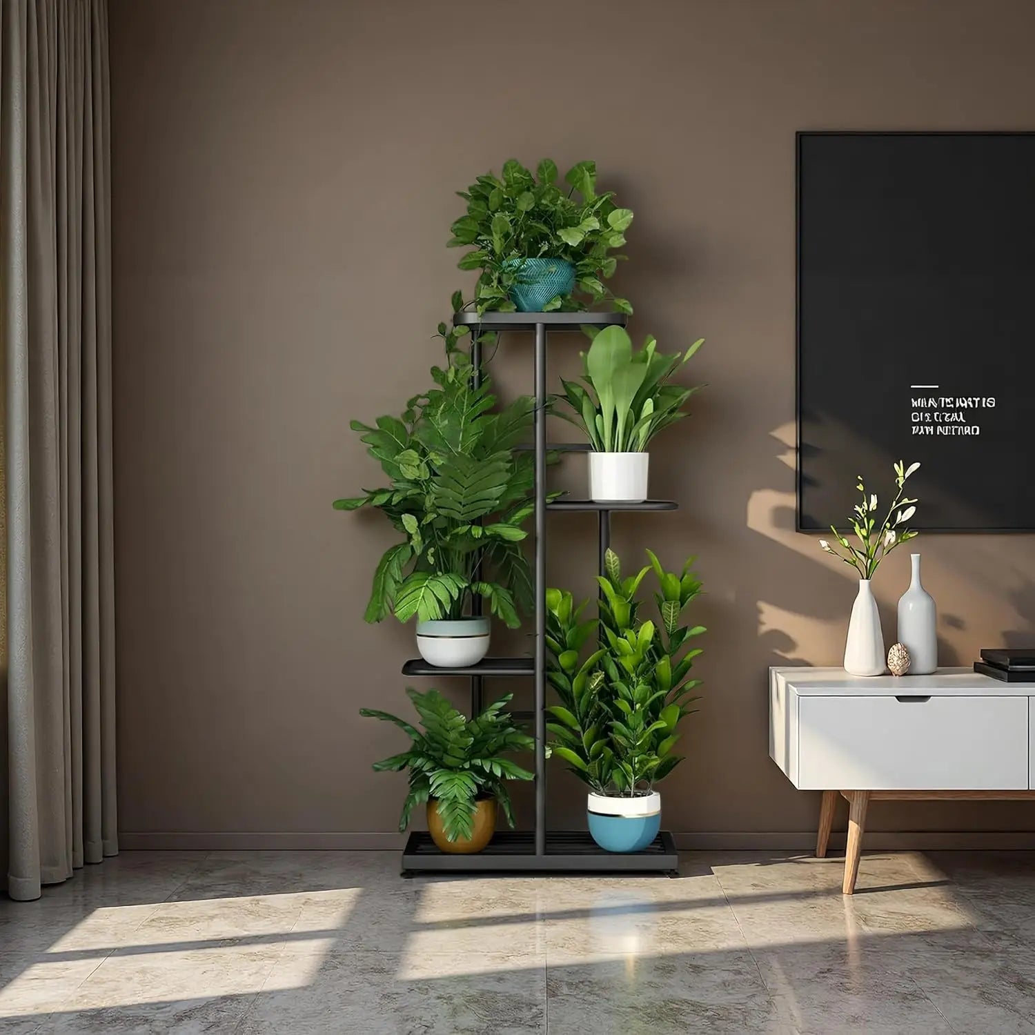 4-Tier Metal Plant Stand for Indoor Outdoor Use, Corner Shelf for Garden Balcony Living Room Patio