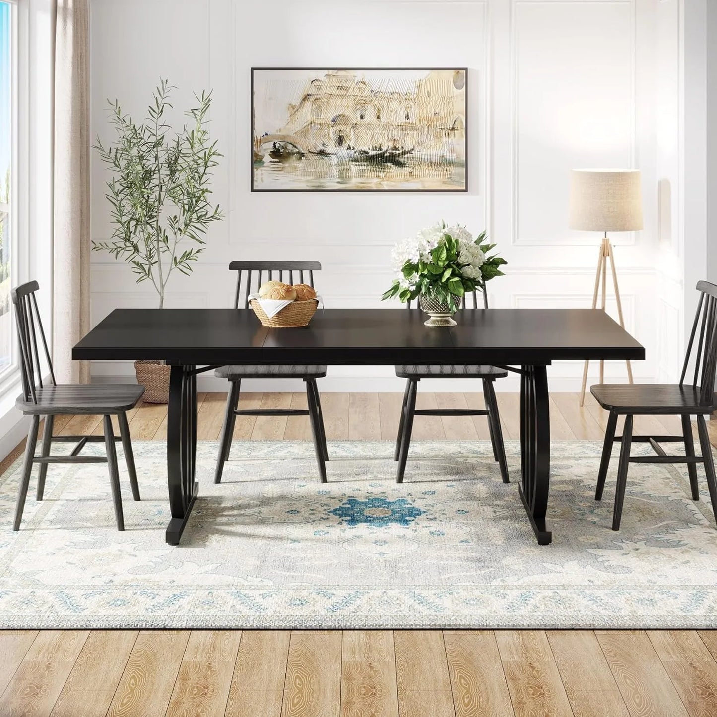 LITTLE TREE Modern Dining Table for 4-6 People, 63" Large Rectangular Kitchen Table, Unique Dinner Table Kitchen,Dining Room