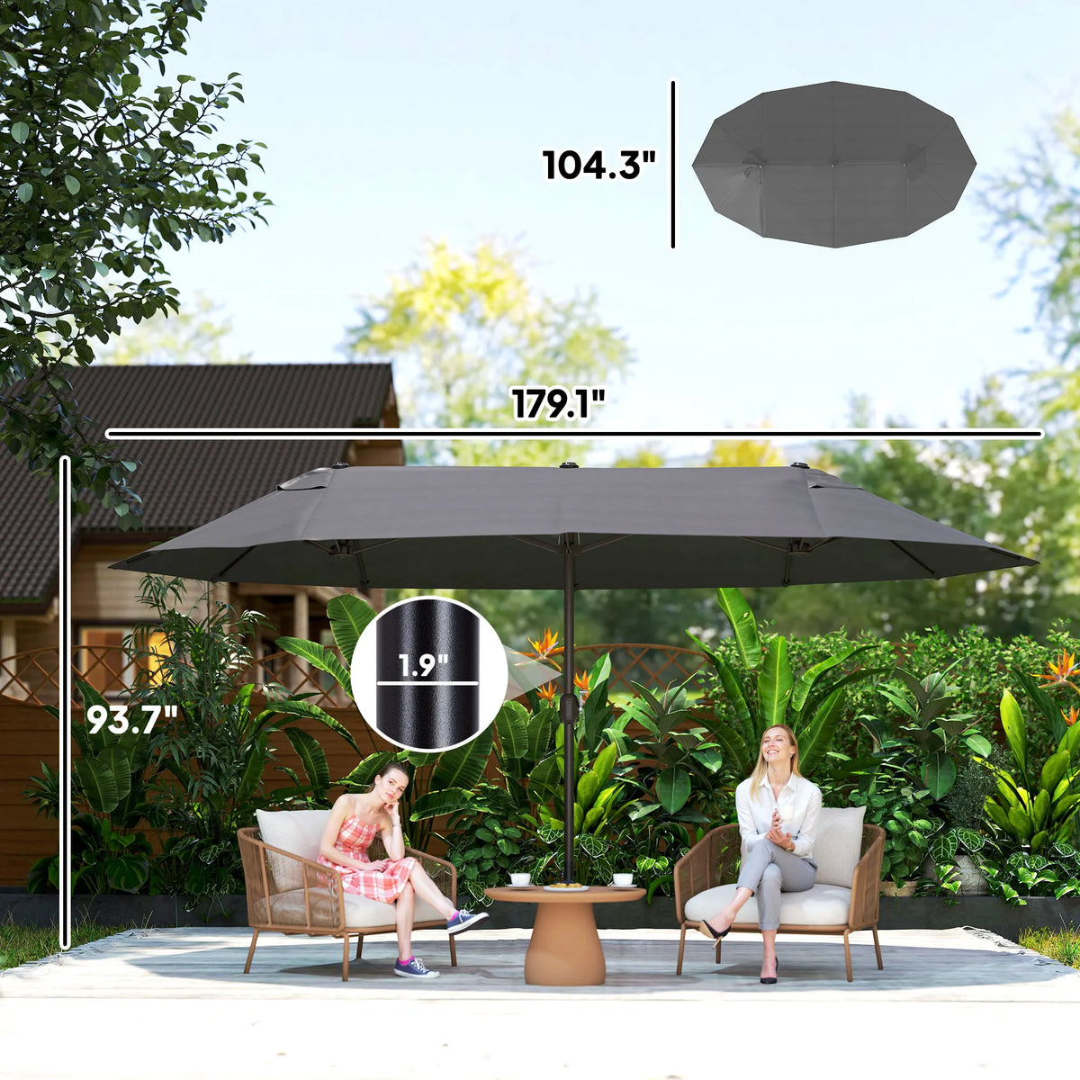 Outsunny Double-Sided Outdoor Patio Umbrella With Crank Handle
