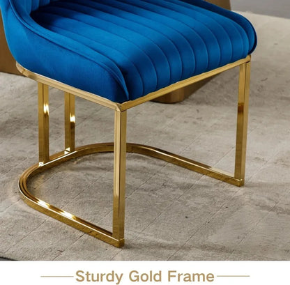 Modern Velvet Dining Chairs Set of 2, Gold Metal Legs, Blue Upholstered Kitchen/Living Room Side Chairs