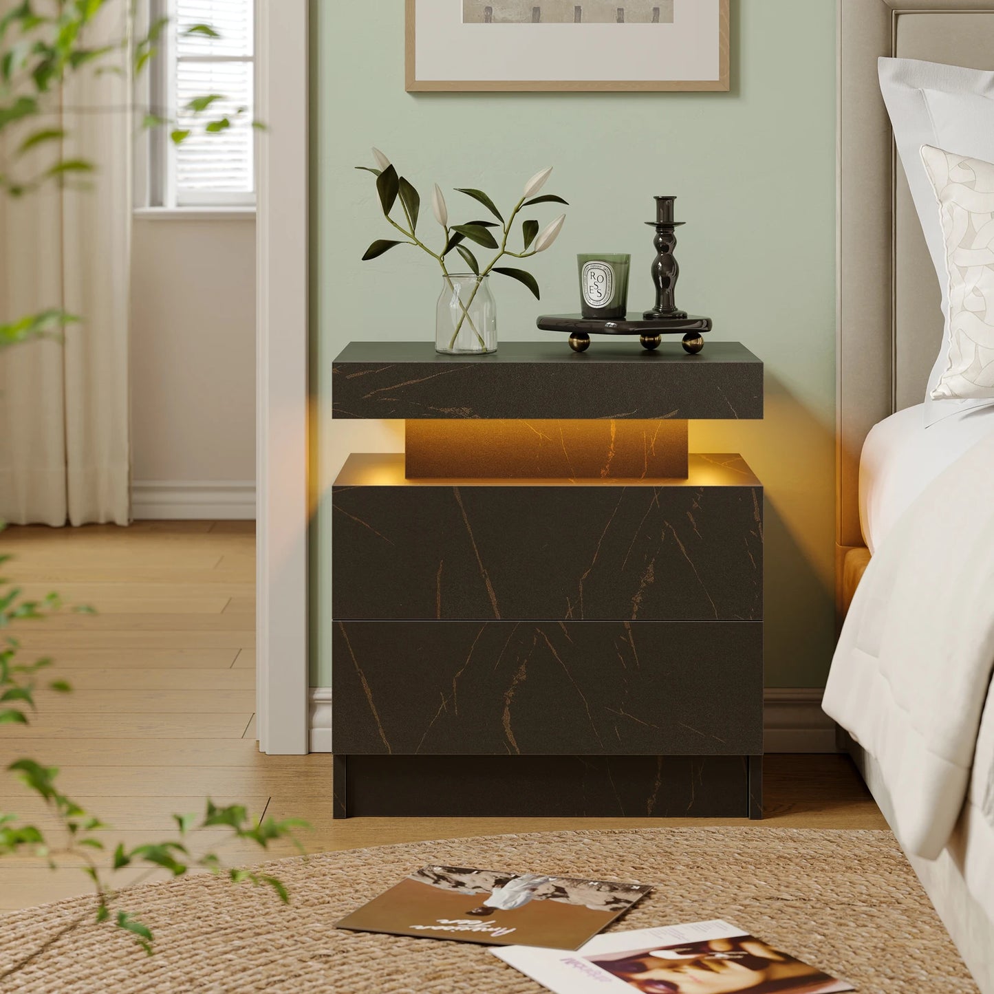 Cubehom LED Nightstand With 2 Drawers And RGB Ambient Lighting