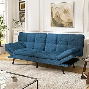 Faux Leather Futon Sofa Bed With Memory Foam Sleeper