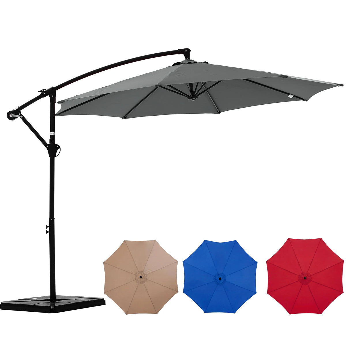 JHK Outdoor Offset Cantilever Patio Umbrella With Base And Tilt