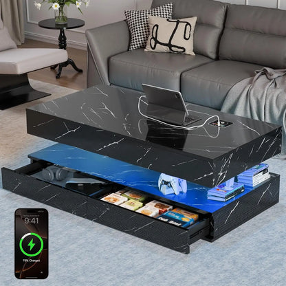 47.2" Coffee Tables with Storage Drawers,Smart Living Room Table with Wireless Charging &amp; Bluetooth Speaker,Modern Center Tables
