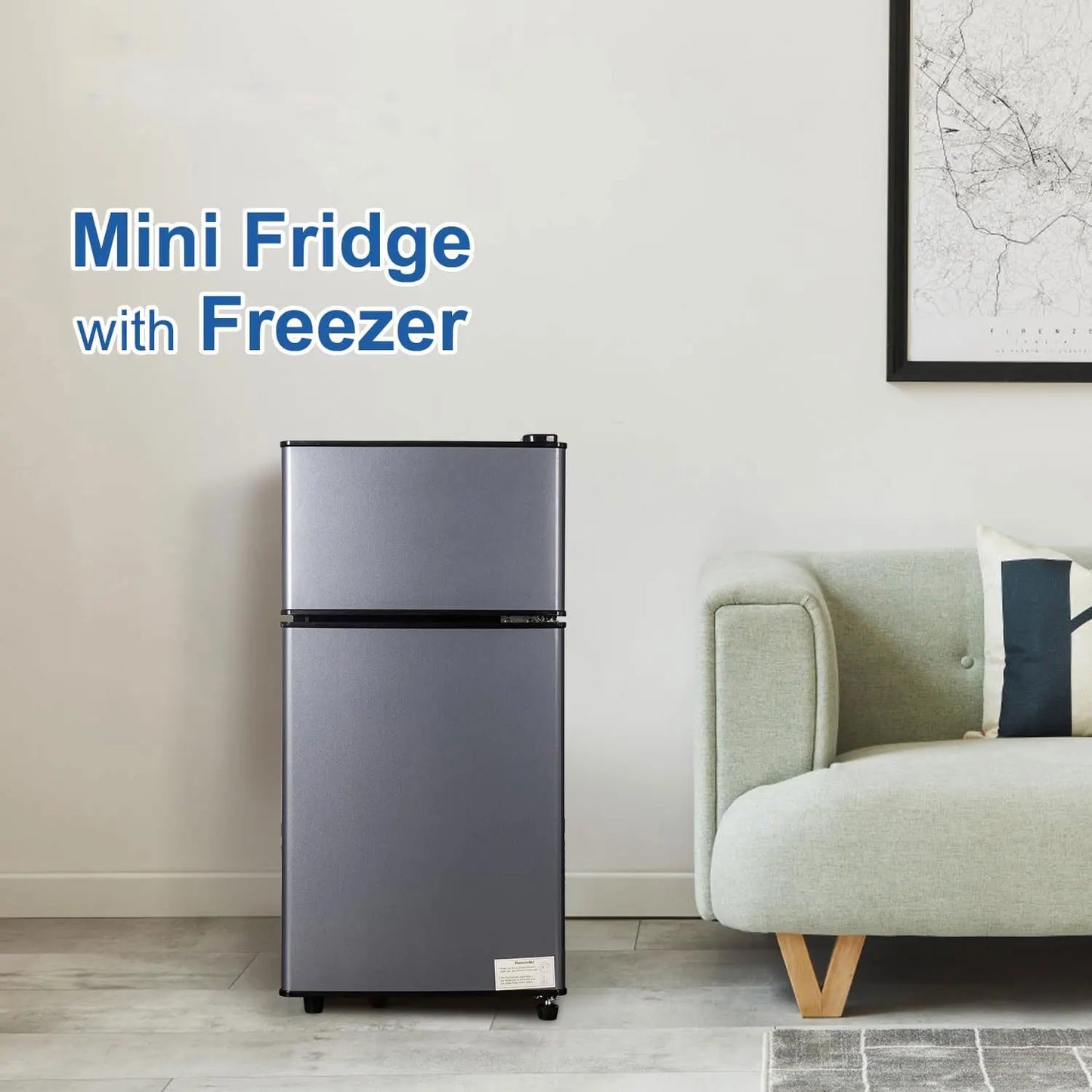 Krib Bling Mini Fridge With Freezer Double Door Energy Saving Low Noise