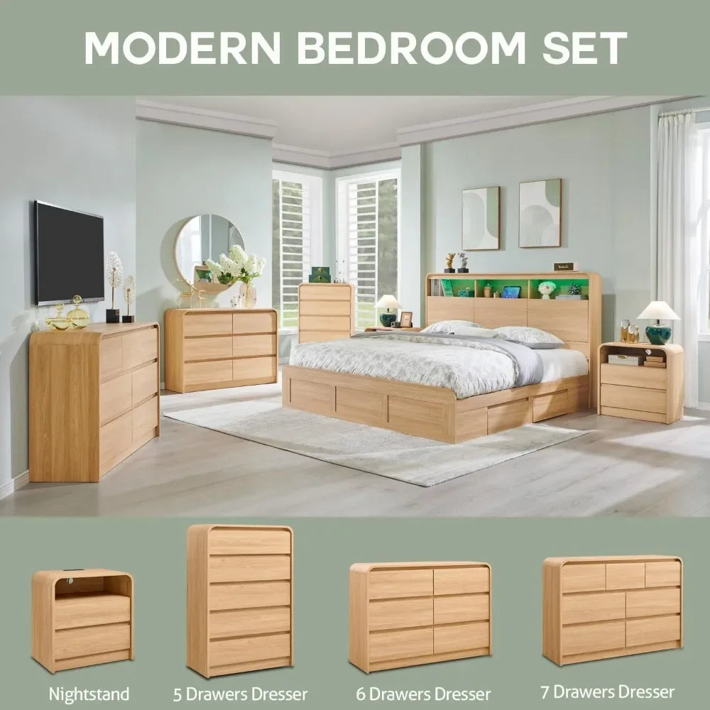 Modern Nightstand With Charging Station And Two Storage Drawers