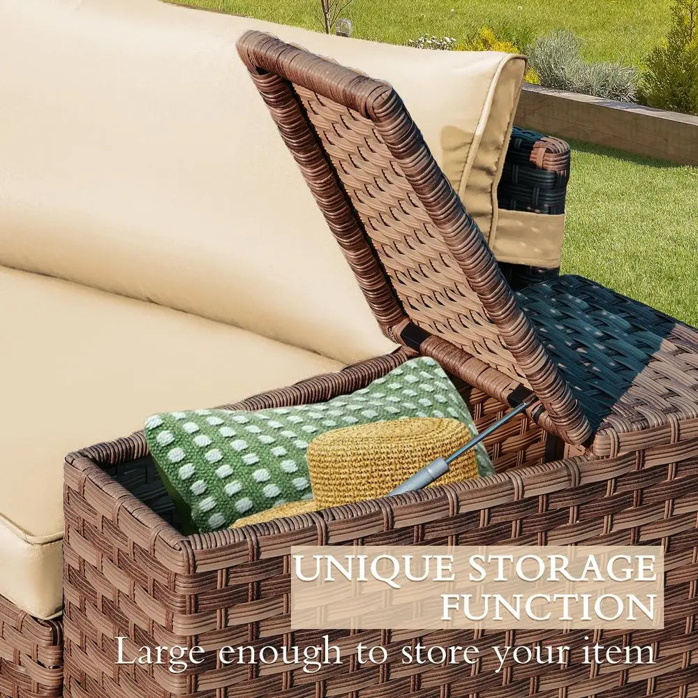 7 Piece Patio Furniture Sets, HalfMoon Circle Conversation Set, Curved Wicker Outdoor Sectional with 2 Storage Armrests and Gla