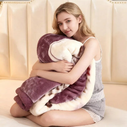 Double-Layer Thick Raschel Blanket - New Ultra-Soft Gray-Beige Coral Fleece, Wedding Throw/Gift, All-Season Use