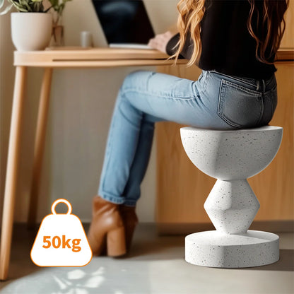Modern White Lightweight Concrete Side Table Accent End Table for Living Room Bedroom Sofa
