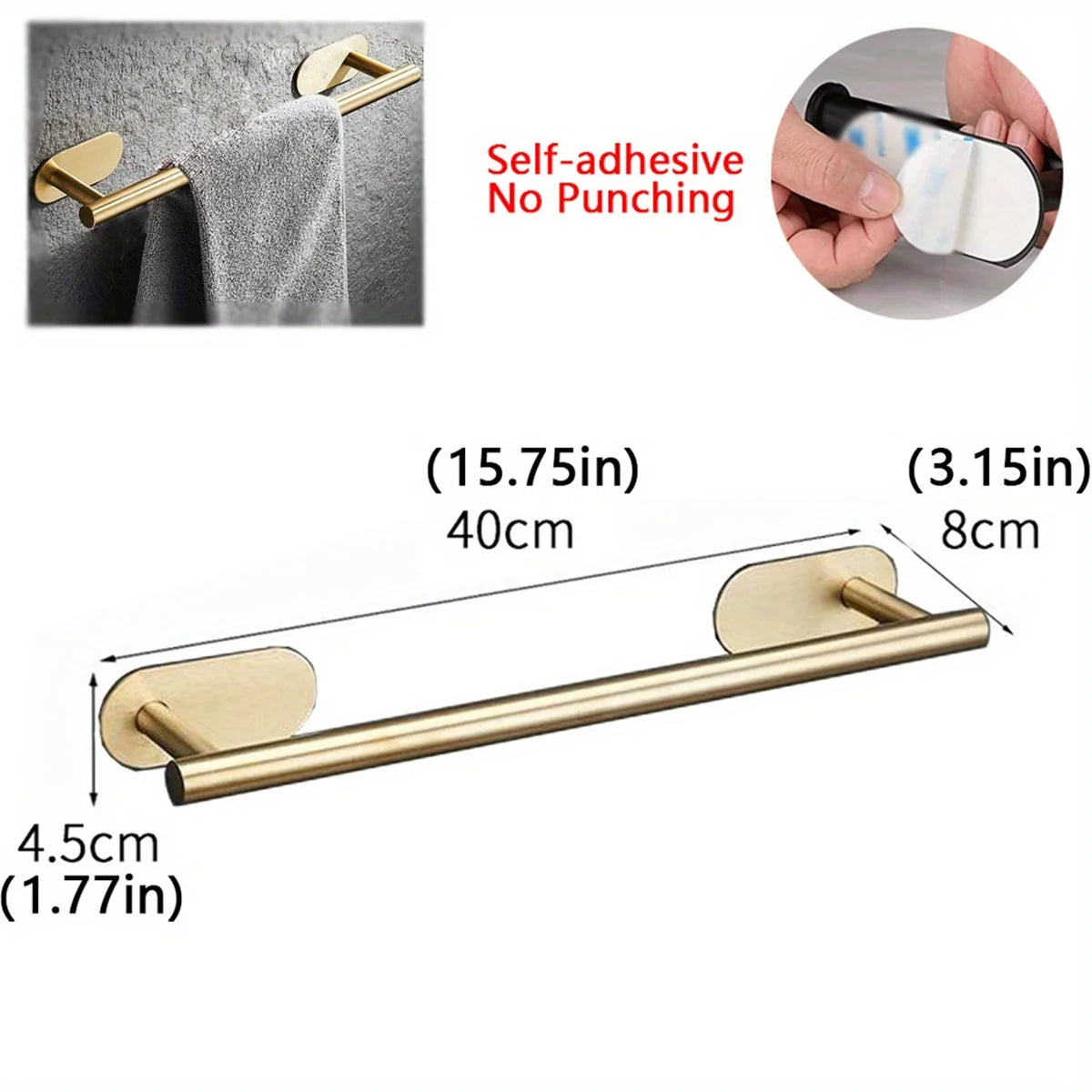 Towel Racks for Bathroom, Adhesive Towel Bar, Hand Towel Holder, Kitchen Towel Holder, No Drill Towel Holder, Bathroom Accessories