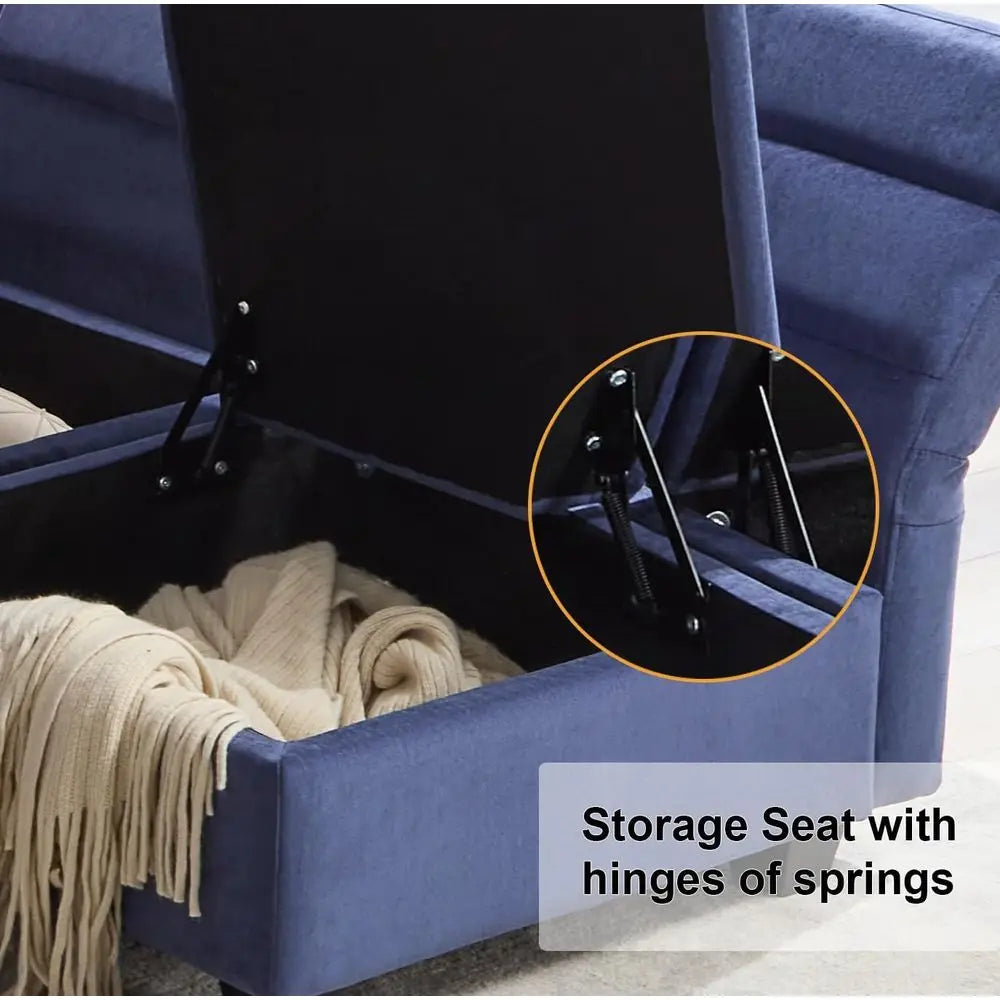 ular Soa Couch with Seat Storage, Blue dle Armrest Couch with Pillow, abric Storage Soa with Reclining Arms and Backs or Living
