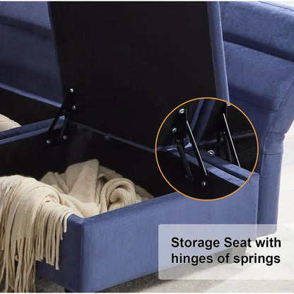 ular Soa Couch with Seat Storage, Blue dle Armrest Couch with Pillow, abric Storage Soa with Reclining Arms and Backs or Living