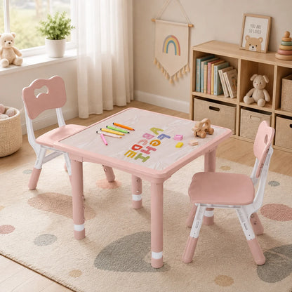 Adjustable Kids Table Set With Two Chairs For Montessori Art Learning