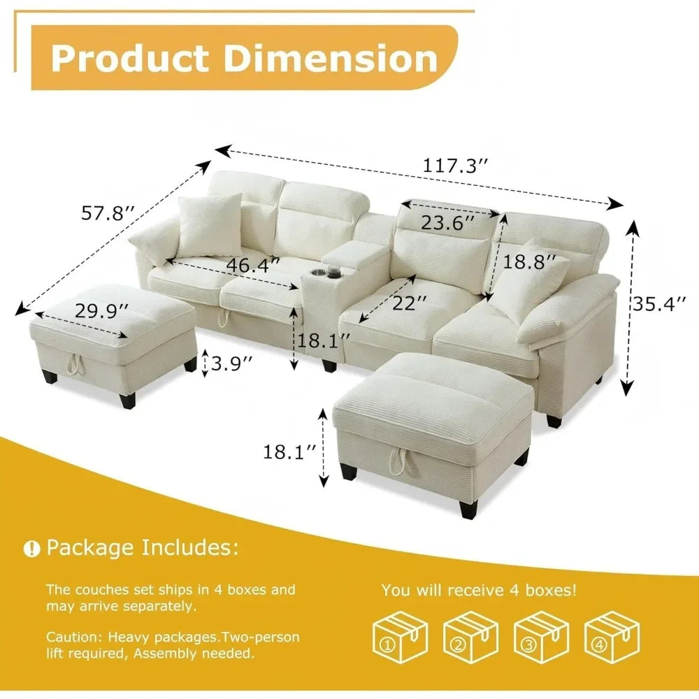 U Shaped Cloud Couch Sectionals Comfy White Sectional Couches for Living Room Modern Oversized Modular Sofas,Corduroy Customized