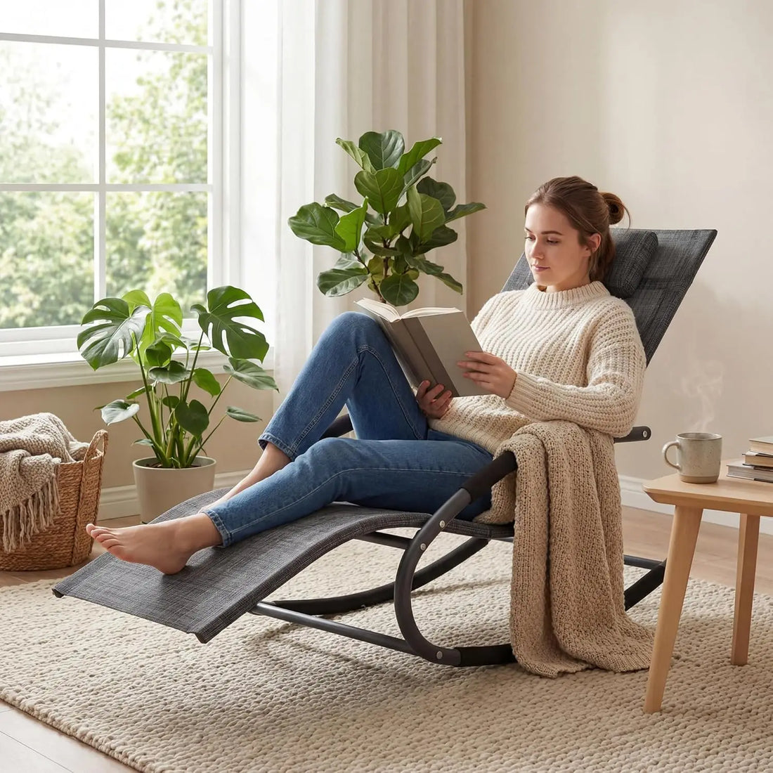 HiMISS Outdoor Rocking Lounge Chair With Detachable Pillow