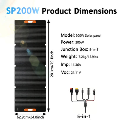 200W Portable Solar Panel 100W IP68 Waterproof Foldable Solar Panel Power Supply Backup Solar Charger Power Station RV Camping