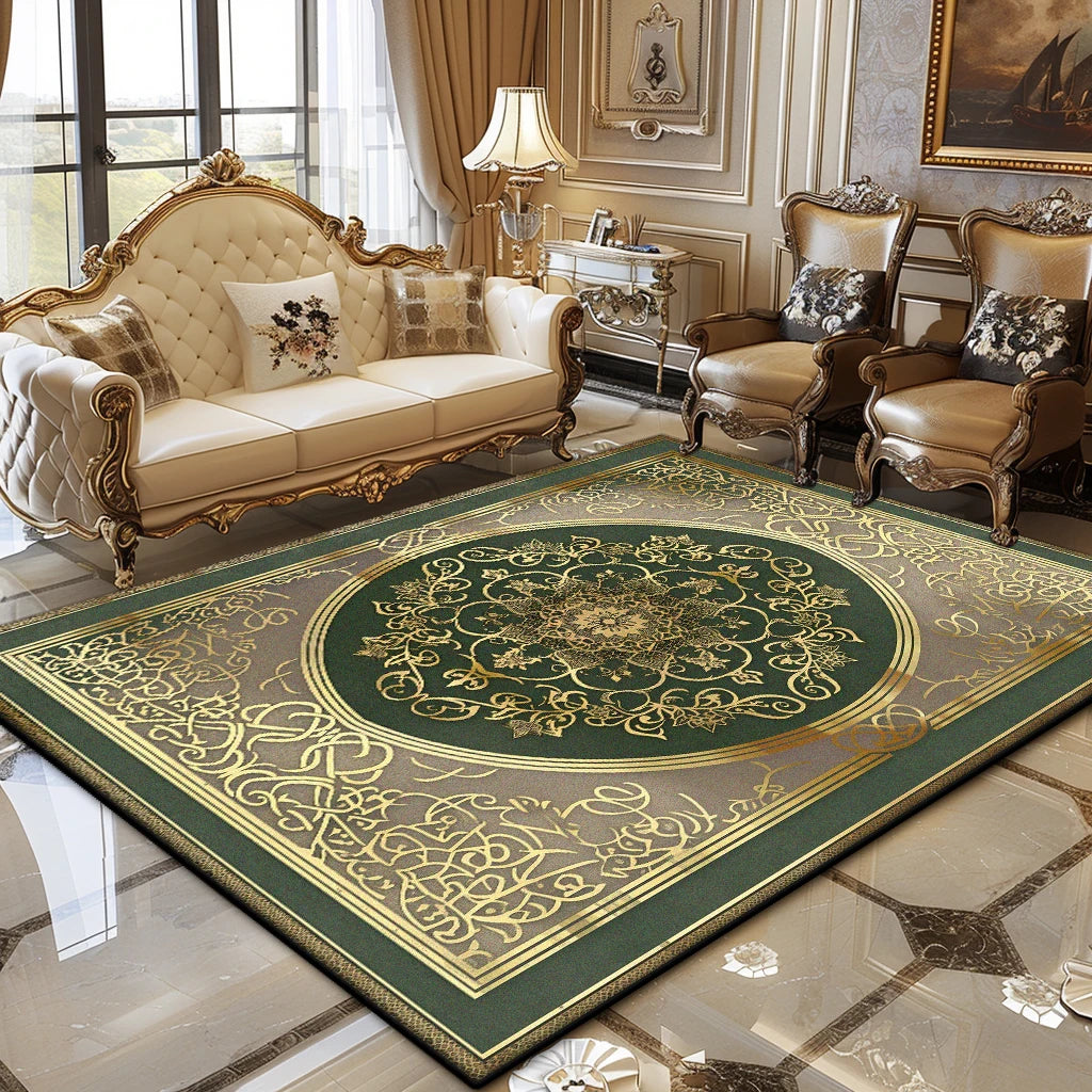 European Luxury Living Room Carpet Gold Decor Home Large Area Rugs 200x300 Bedroom Bedside Soft Fluffy Floor Mat Customizable