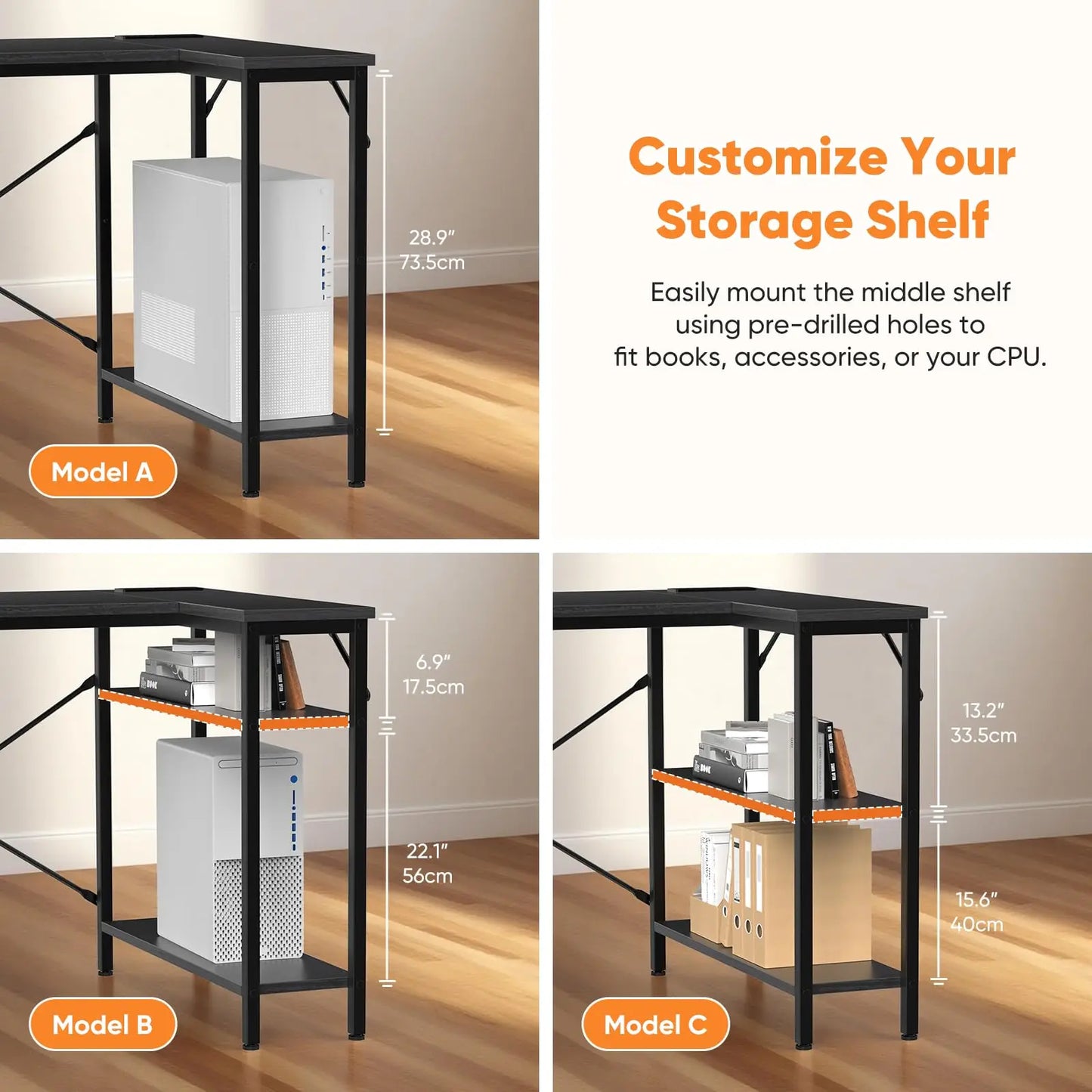 JHK L Shaped Desk With Shelf Drawers And Power Outlet