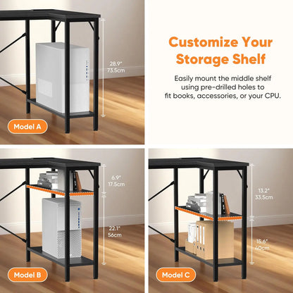JHK L Shaped Desk With Shelf Drawers And Power Outlet