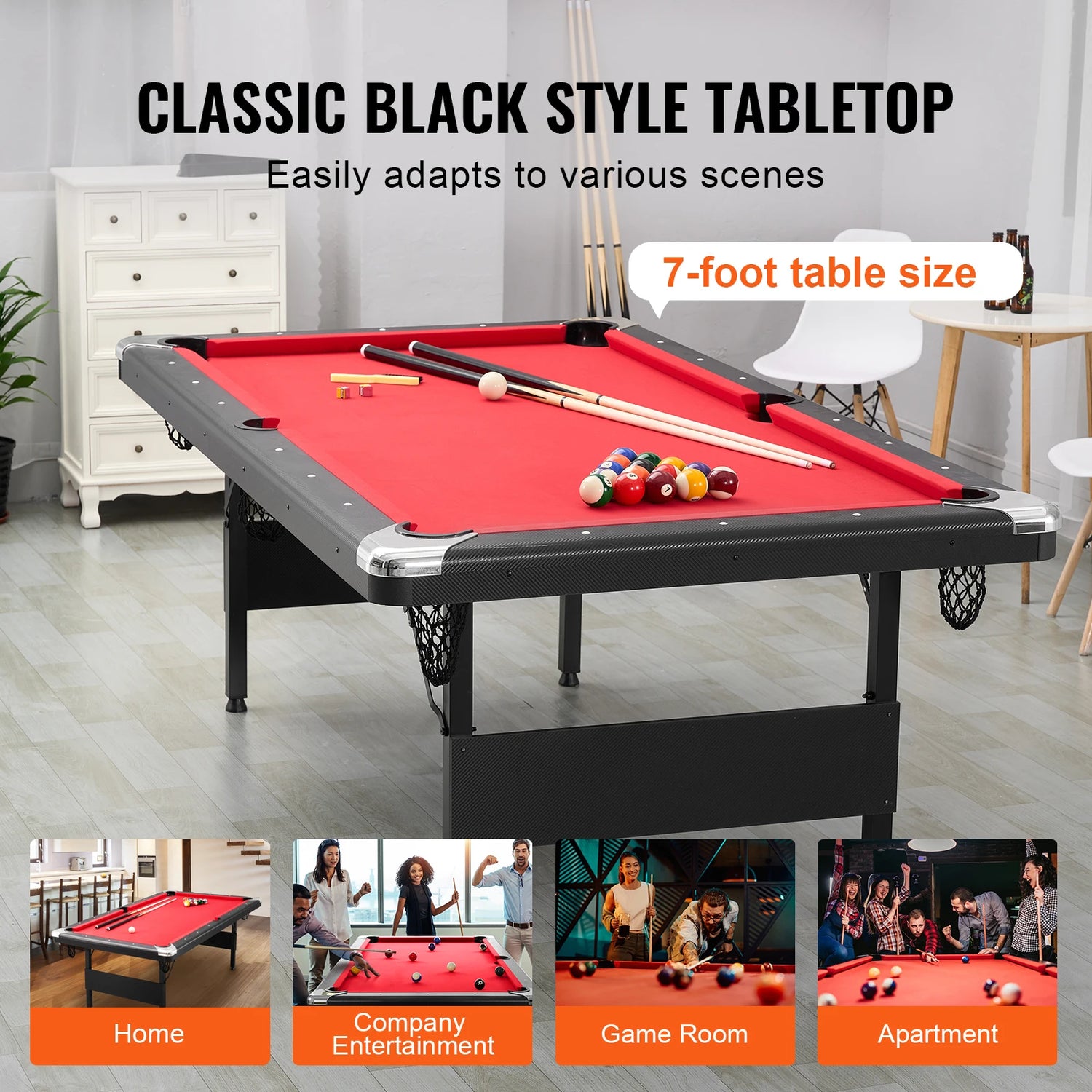 SucceBuy 6.3/7ft Billiard Table Pool Table Portable Foldable SpaceSaving Billiard Table Set Includes Balls Cues Chalks and Brush